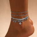 In Stocks! 5pcs/set Beach Chain Beaded Cuban Link Anklet 18K Gold Plated Heart Anklet for Women Jewelry Wholesale