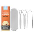 3-Piece Set Professional Stainless Steel Tongue Scraper Private Label Cleaning Tool with Travel Box