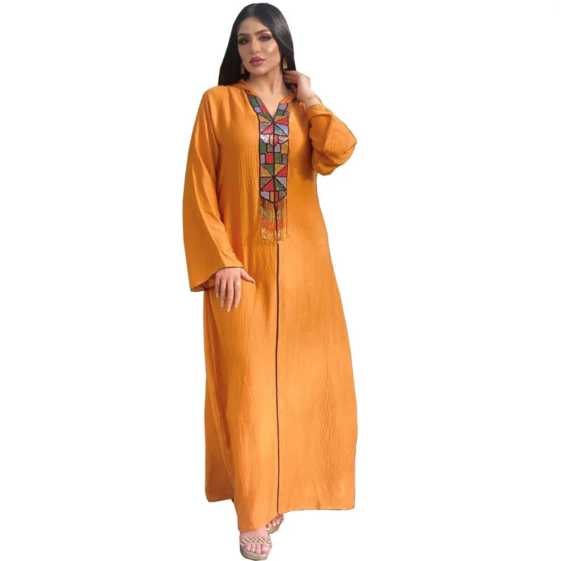 Middle East Muslim Women's Hooded Turkey Abaya Hand Beaded Beaded Jalabia Dubai Women Abaya Arabian Dress Robe
