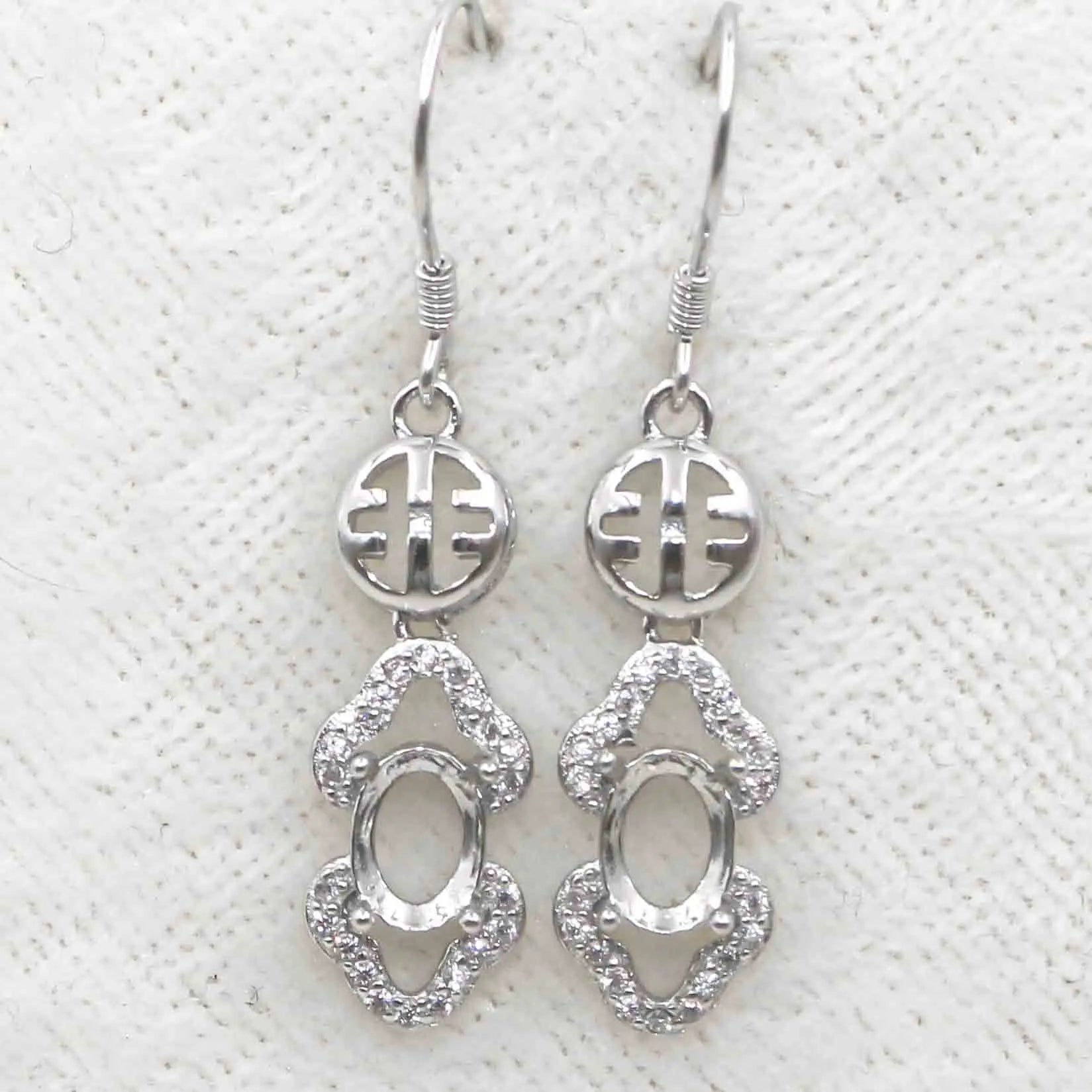 Sterling Silver 5*7mm Semi Mount Hook Earrings Empty Support Blank Claws Setting S925 Base Without Center Stone for DIY Inlay