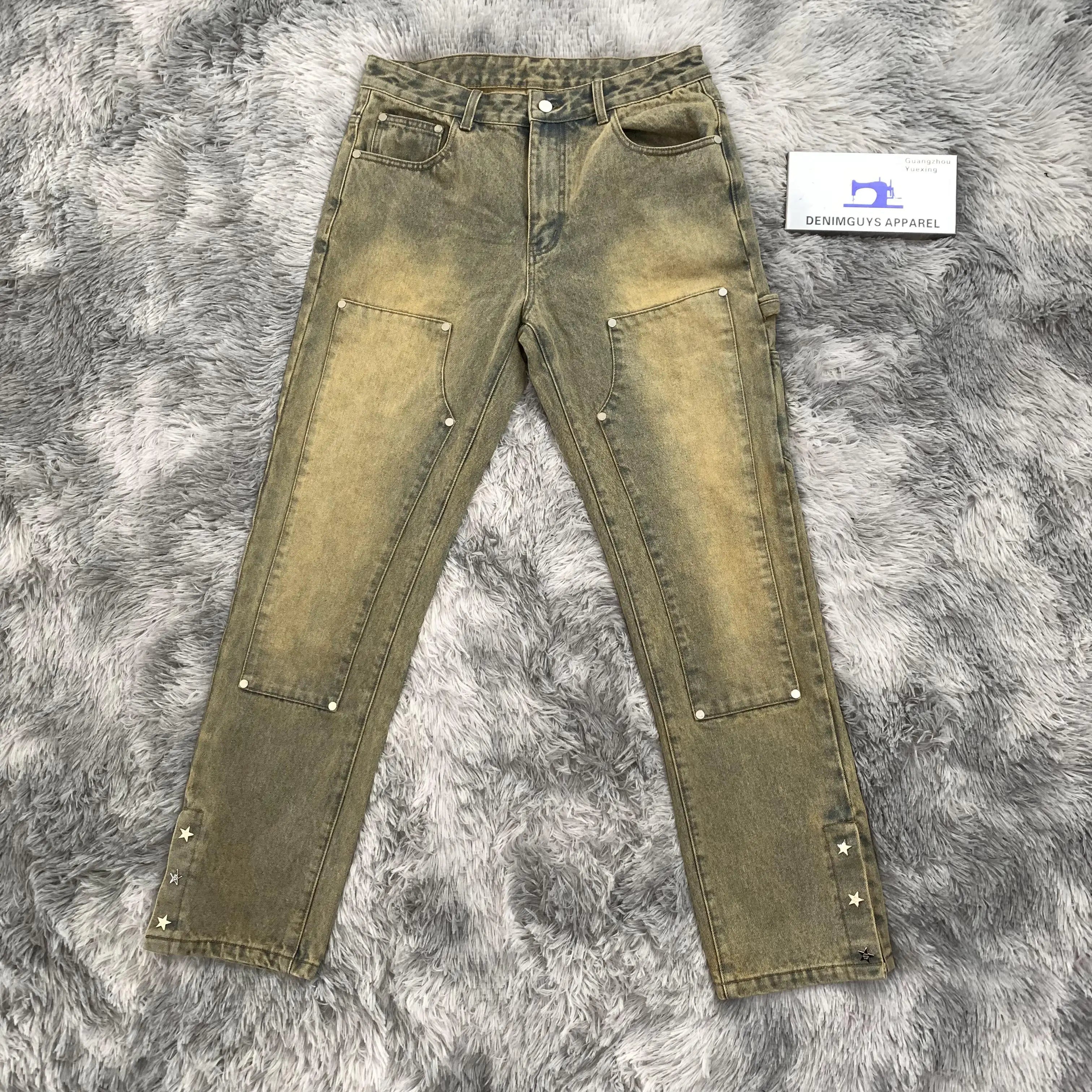 DENIMGUYS Custom Mens Washed Vintage Style Luxury Baggy Wide Leg Pants Men Carpenter Stacked Jeans