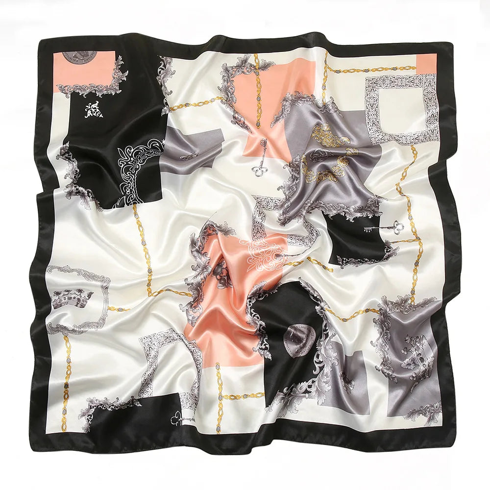 New Premium Imitation Silk Square Scarf 90*90cm Fashionable Printed Designer Style for Adults