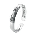 9mm Wholesale 999 Sterling Silver Bracelets Bangles for Men and Women Adjustable Opening Buddhist Heart Sutra Retro Jewelry