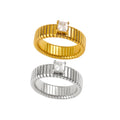 18K Gold Plated Stainless Steel Zircon Ring Waterproof New Wide Face Croissant Rough Ring Trendy Women's Jewelry Accessories