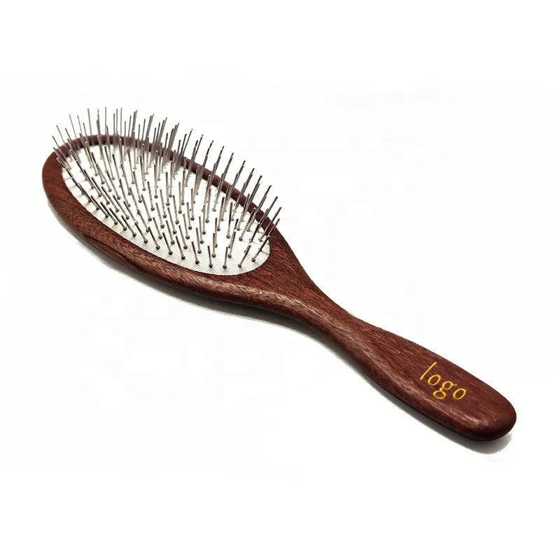 Baoli OEM 17mm Sapele Wooden Pin Brush Pet Hair Grooming Care Brush Rounded Stainless Steel Pin Tips Cat Dog Brush