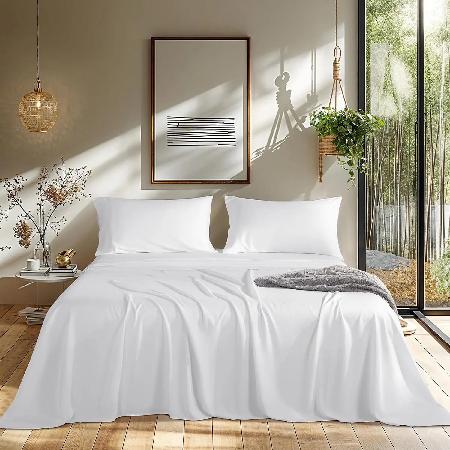 Bamboo Sheets Solid Color Premium Mattress Cover Fitted Sheet Hypoallergenic Bamboo Sheet Set