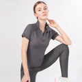 New Arrival Half Resin Zipper Pink Color Equestrian Short Sleeves Shirts Cool Nylon Four Way Stretchy Riding T-shirts Clothing