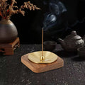 CHENLANG Square Walnut Brass Incense Burner Tray Durable Modern Minimalism Aromatherapy Fragrance Stand Stick Coil Incense Home