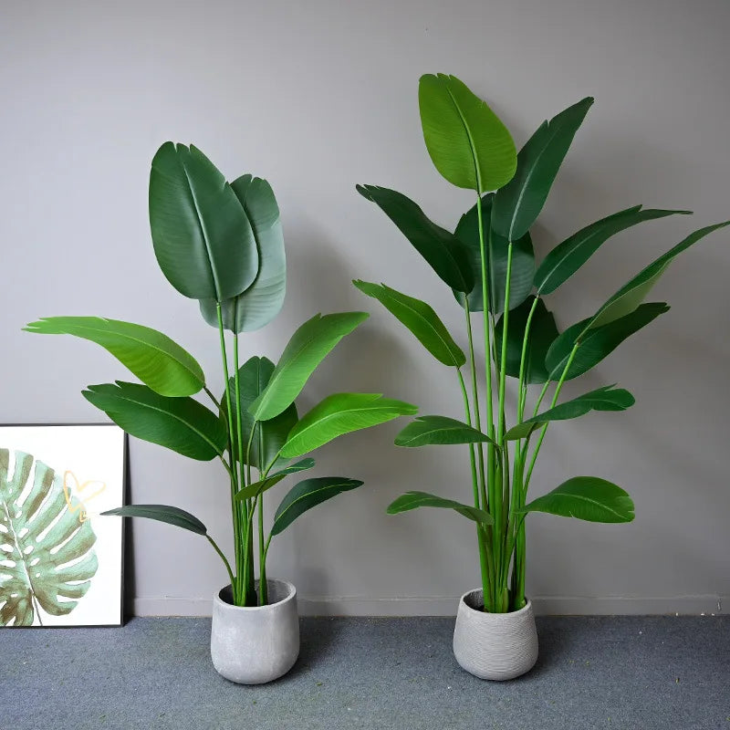 L962 Hot Sale Faked Green Bird Paradise Potted Plant in Black Pot Artificial Tropical Palm Tree for Indoor Outdoor