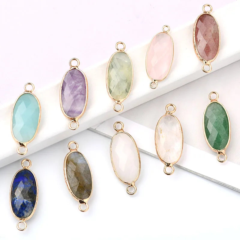 Merchant Customization Oval Natural Gemstone Bead Connector Bracelet Beads Connector
