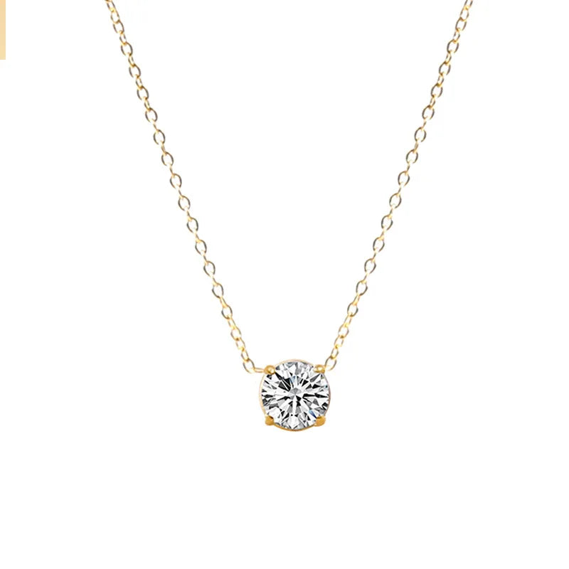 High End Luxury Stainless Steel 18k Gold Plated Waterproof Necklace Tarnish Free Round Heart Zircon Pendant Necklaces YF4086