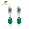 Luxury 925 Silver Jewellery Big Emerald Fusion Tear Drop Gems Baguette Around Wholesale Green Earrings Women