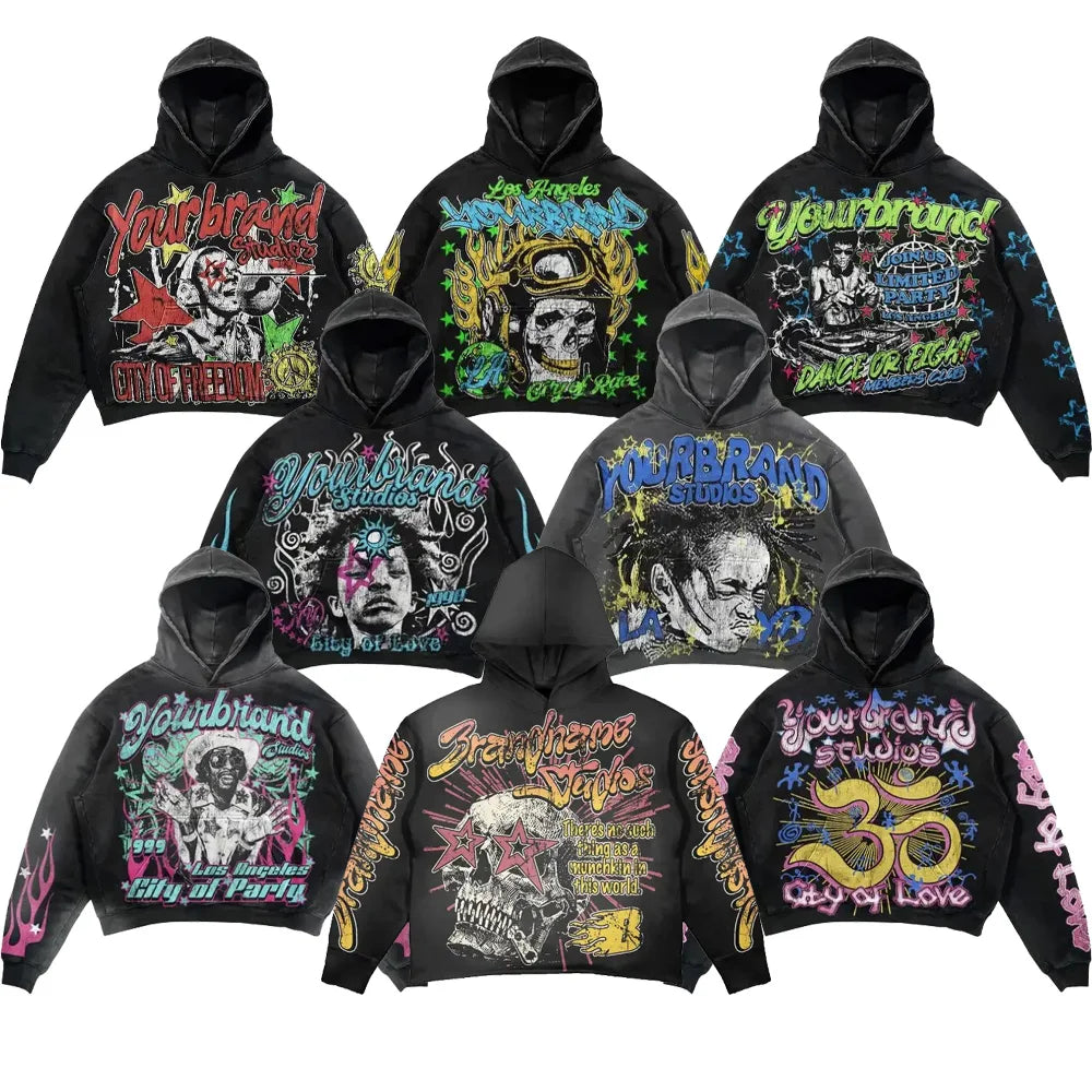 OEM New Fashion Acid Wash 420 Gsm Hoodie DTG Print Vintage Streetwear Heavyweight Oversized Boxy Fit Hoodie for Men