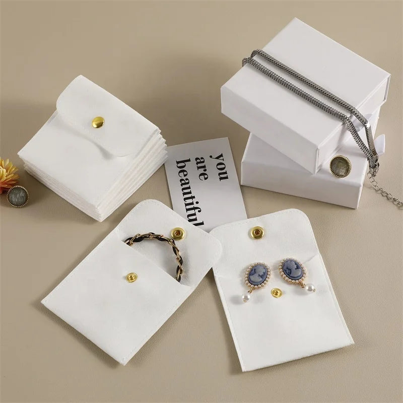 PUPPYSEW Ready to Ship Peach Pink 8*8cm Microfiber Jewelry Bags  Luxury Jewelry Pouch Earrings Necklace Packing Bag No logo