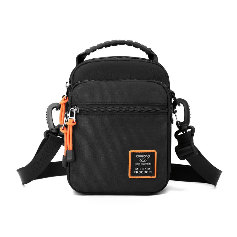 New Men's Casual Outdoor Sports Shoulder Bag Multi-Functional Nylon Belt Bag with Logo Button Decoration Trendy Small Sling Bag
