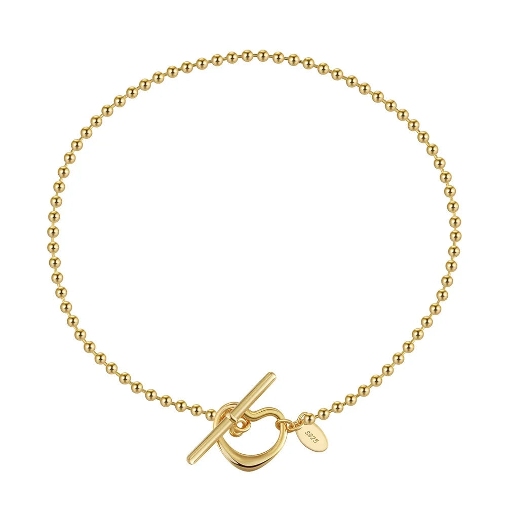 ACME 14K Gold Plated Bead Anklet with Toggle Clasp Solid 925 Sterling Silver for Women  Chain Exclusive Jewelry for Summer Beach