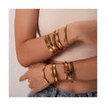 Real 18K Gold Plated Stainless Steel Open Cuff Bracelet Women Minimalist Waterproof Cuff Cubic Zirconia Bangle Bracelets Jewelry