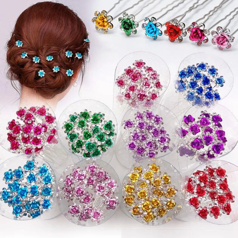 Wholesale Rose Flower U Shaped Hairpin Pearl Elegant Hair Pins Hair Jewelry Accessories for Women Wedding Head Ornament Hairpins