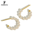 18K Gold C Shape Pearl Stud Earrings Womens Fashion Hoop Earring Custom 925 Sterling SiLver Fine Designer Jewelry Wholesale