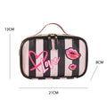 New Stripe Love Heart Printed Storage Tote Makeup Bag PU Portable Large Capacity Women Cosmetic Bag