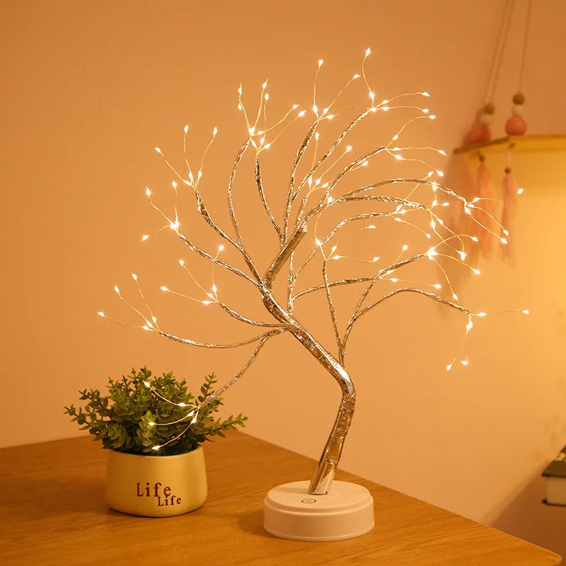 LED Copper Light Small Tree Night Light USB Interior Decorations Living Room Bedroom Battery Operated Atmosphere Chopsticks
