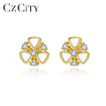 CZCITY 925 Silver Jewelry Gold Plated Sterling Shell Earrings  Mother of Pearl Jewelry for Women CZ Stud Earrings