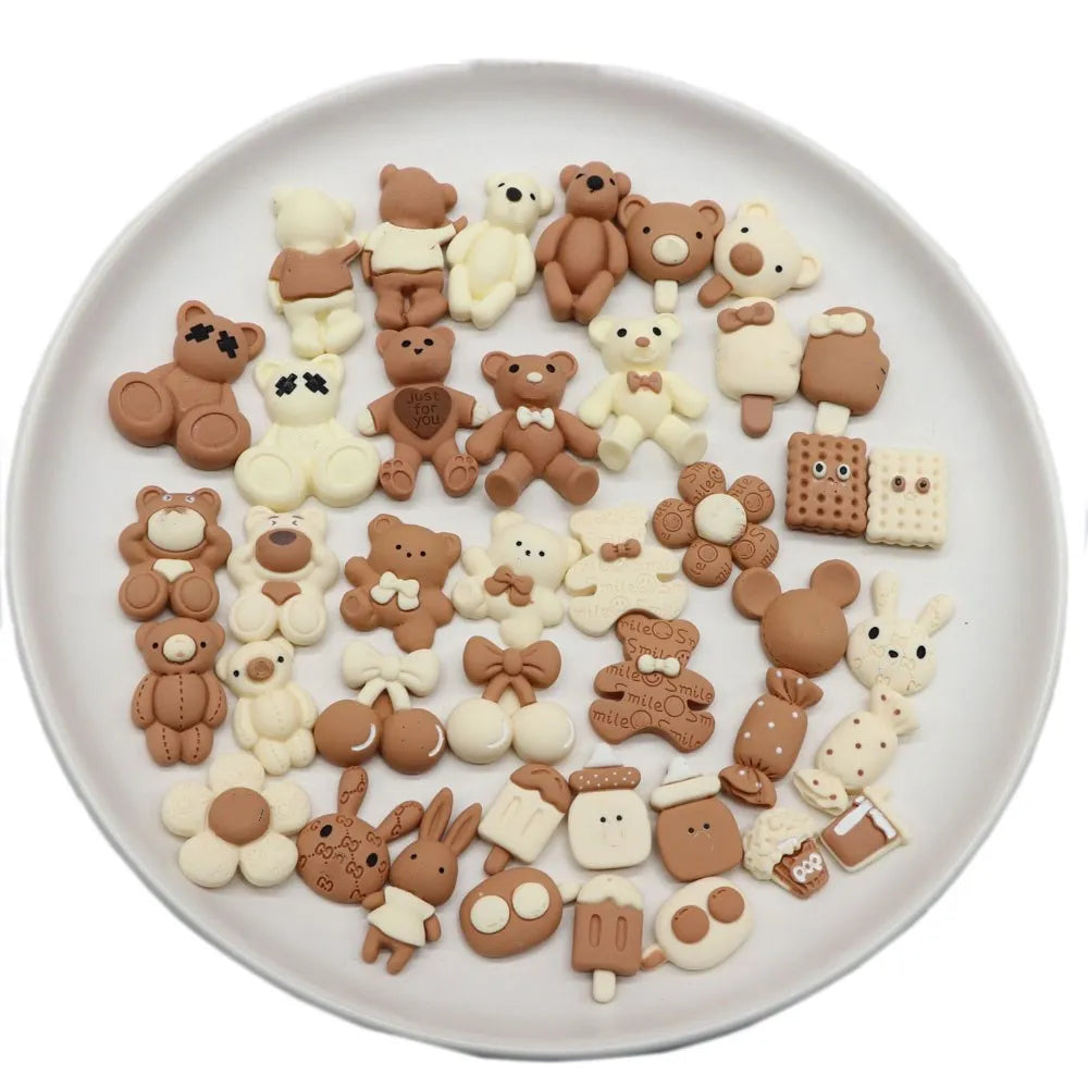 Cream Chocolate Pink Color Series Cartoon Bear Flat Back Resin Cabochon Scrapbook DIY Embellishments Accessories