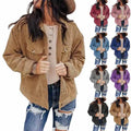 S-3XL Wholesale Fall Winter Custom Logo Solid Color Turn Down Collar Jacket Cardigan Loose Denim Jacket Casual Women's Clothing