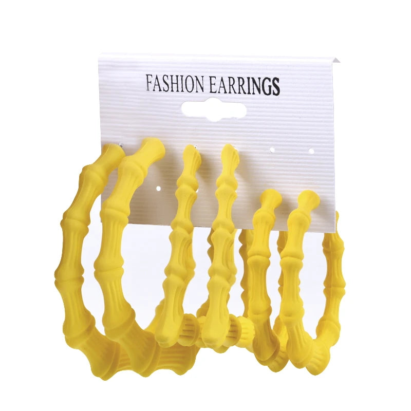 Bohemian New Big Bamboo C-shaped Earrings Geometric Jewelry Frosted 3 Pairs/set Acrylic Color Hoop Earring Set for Women