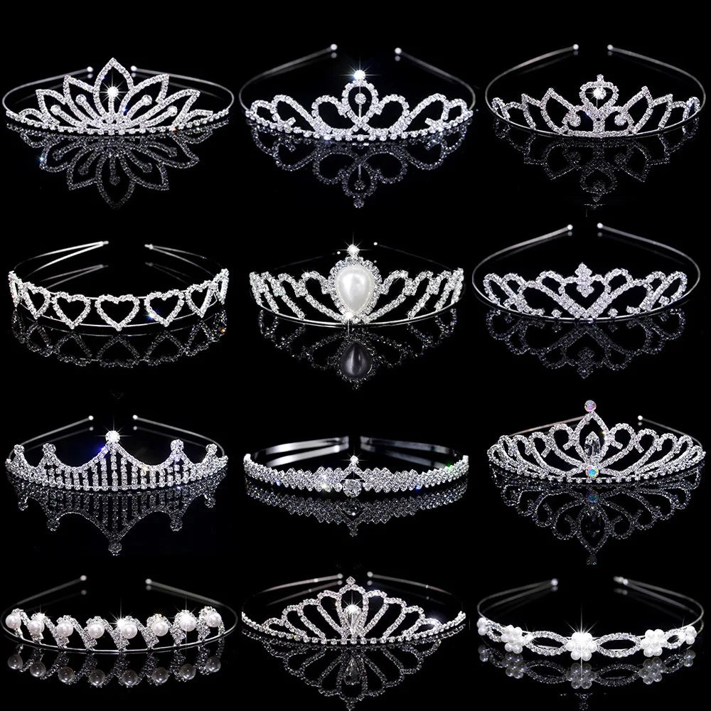 24 Design Simple Hair Jewelry Party Princess Crown Headband Wedding Bridal Pearl Silver Rhinestone Crown Tiaras for Women Girls