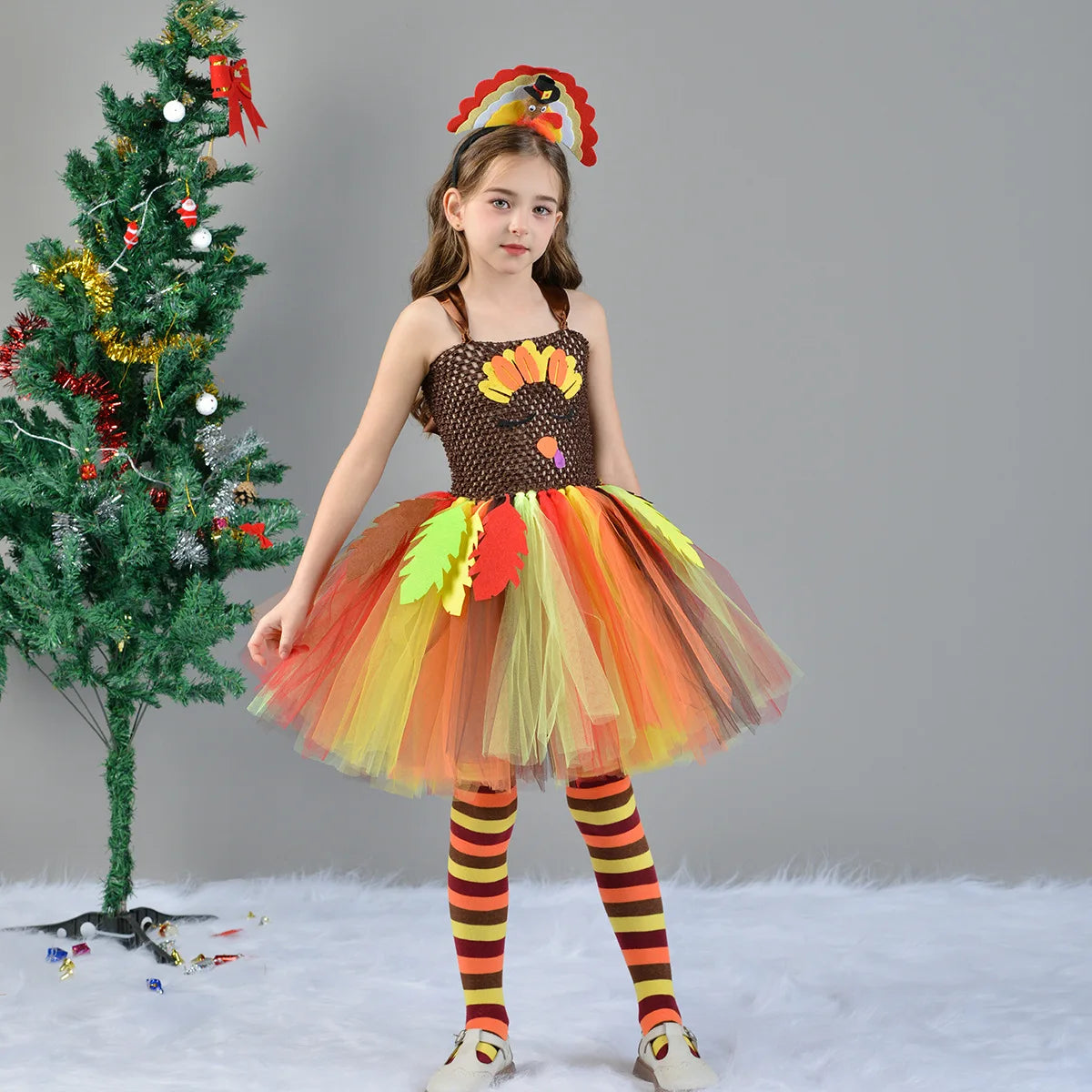 2026 New Update Fall Sleeveless Dress With Headband Kids Turkey  Festival Party Clothing Thanksgiving Tutu Dress for Girls