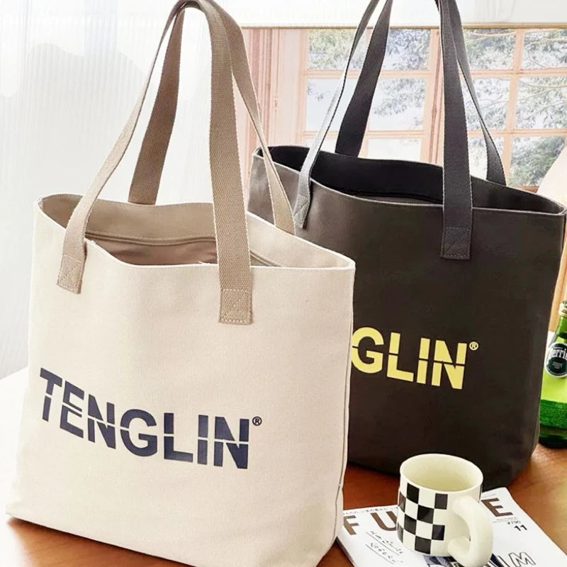 Custom Canvas Tote Bag Recycled Printed Logo Own Design With Pocket and Zipper Tote Shopping Bag
