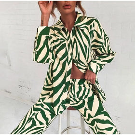 S-XL Street Fashion Printed Pants Set Long Sleeved Full Print Drop Shoulder Shirt Cardigan Set