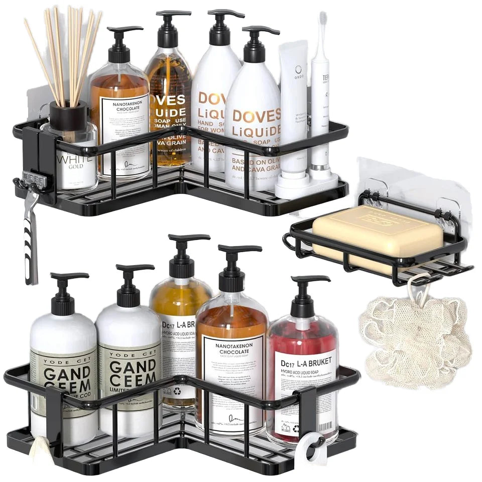 3-Pack Rustproof Stainless Steel Corner Shower Caddy Organizer Adhesive Soap Holder No Drilling Black Storage Rack