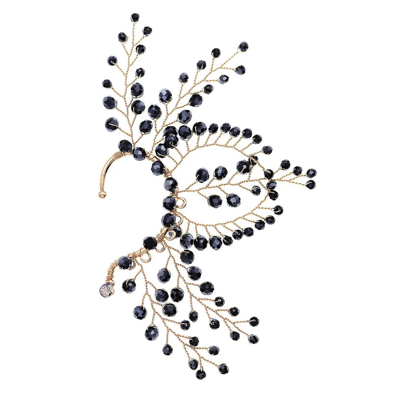 Handmade Crystal Ear Bone Clip Exquisite Bridal Wedding Women Cuff Earring No Piercing Ear Clips