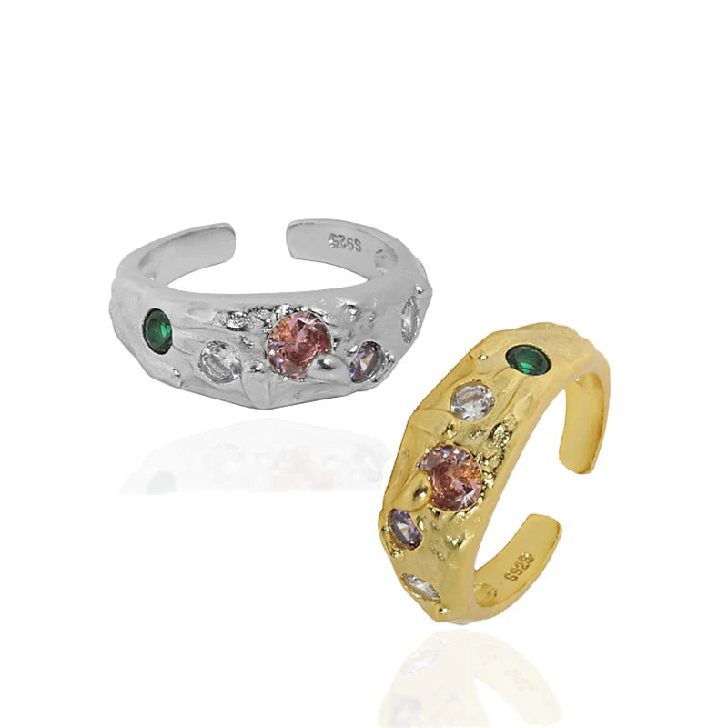 Zirconia Multi Coloured Engagement Rings 925 Sterling Silver Multi-Colored Gemstone Rainbow Ring