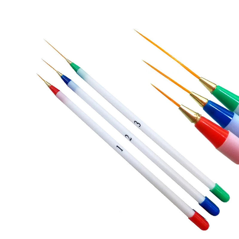EYL White Green Handle extra Fine Thin Nail Design Pen Set Painting 3 Pieces Fine 3D Nail Liner Nail Gel Art Brushes Set