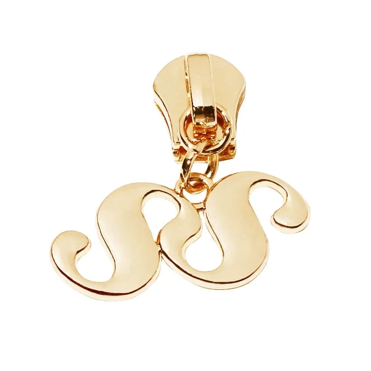 Gold Plated Shoes Accessory Zipper Slider Type Die Casting Double s Letters Puller logo Tags for Tote Bags