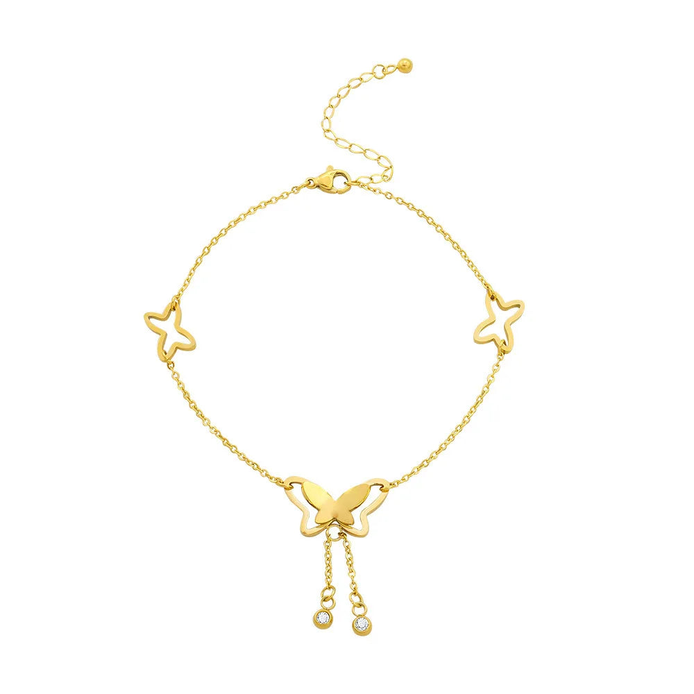 Fashion Foot Jewelry Bracelet De Chevill Butterfly Pendant Drop Women Stainless Steel Anklets