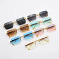 6048 Small Eyeglasses Frames for Women Men Square Shades Oculos De Sol UV400 Rimless Rectangle Vintage Sunglasses