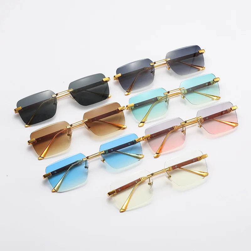6048 Small Eyeglasses Frames for Women Men Square Shades Oculos De Sol UV400 Rimless Rectangle Vintage Sunglasses