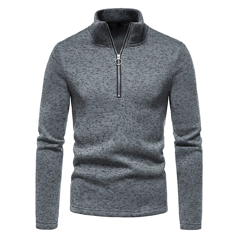 2022 European and American Men's Knitted Pullover Coat Solid Color Zipper Stand-Neck Winter Coat in European Size