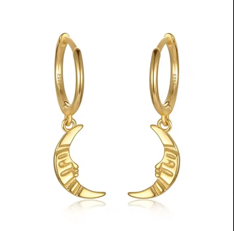 NEW Fashion Earrings Jewelry 925 Sterling Silver Minimalist Earrings Moon Pendant Gold Plated Huggie Hoop Earrings for Women