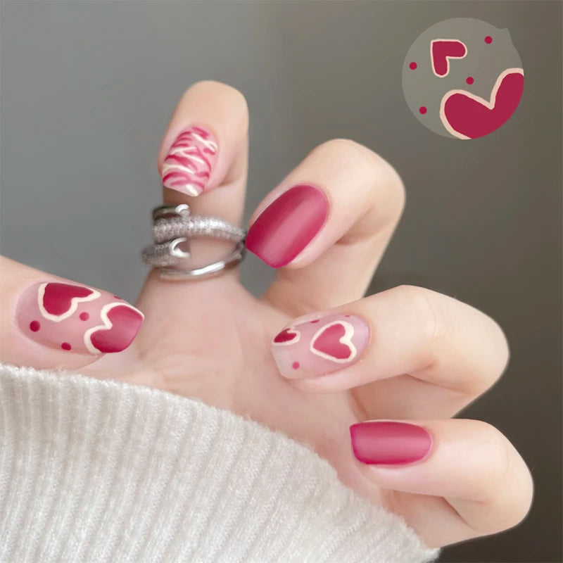 Wholesale Temooi 24Pcs ABS False Nails French Design Short Square & Cute Heart Finger Nails with Nail Glue Packaged Conveniently