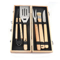 Eco-friendly Food Grade Stainless Steel Grill Accessory BBQ Tools Set Price With Wooden Box Packaging MegaBDM