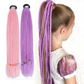 Wholesale 23inch Colorful Braid Wigs 12 Strand Braided Ponytail for Kids Synthetic Braiding With Rubber Band Colorful Wig Braid