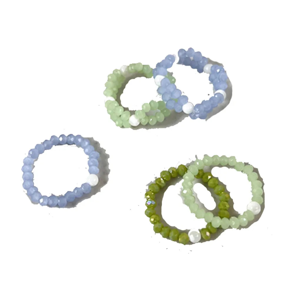 Women Colorful Tiny Glass Seed Crystal Beads Stretchy Elastic Rubber Cord Band Finger Ring Jewelry