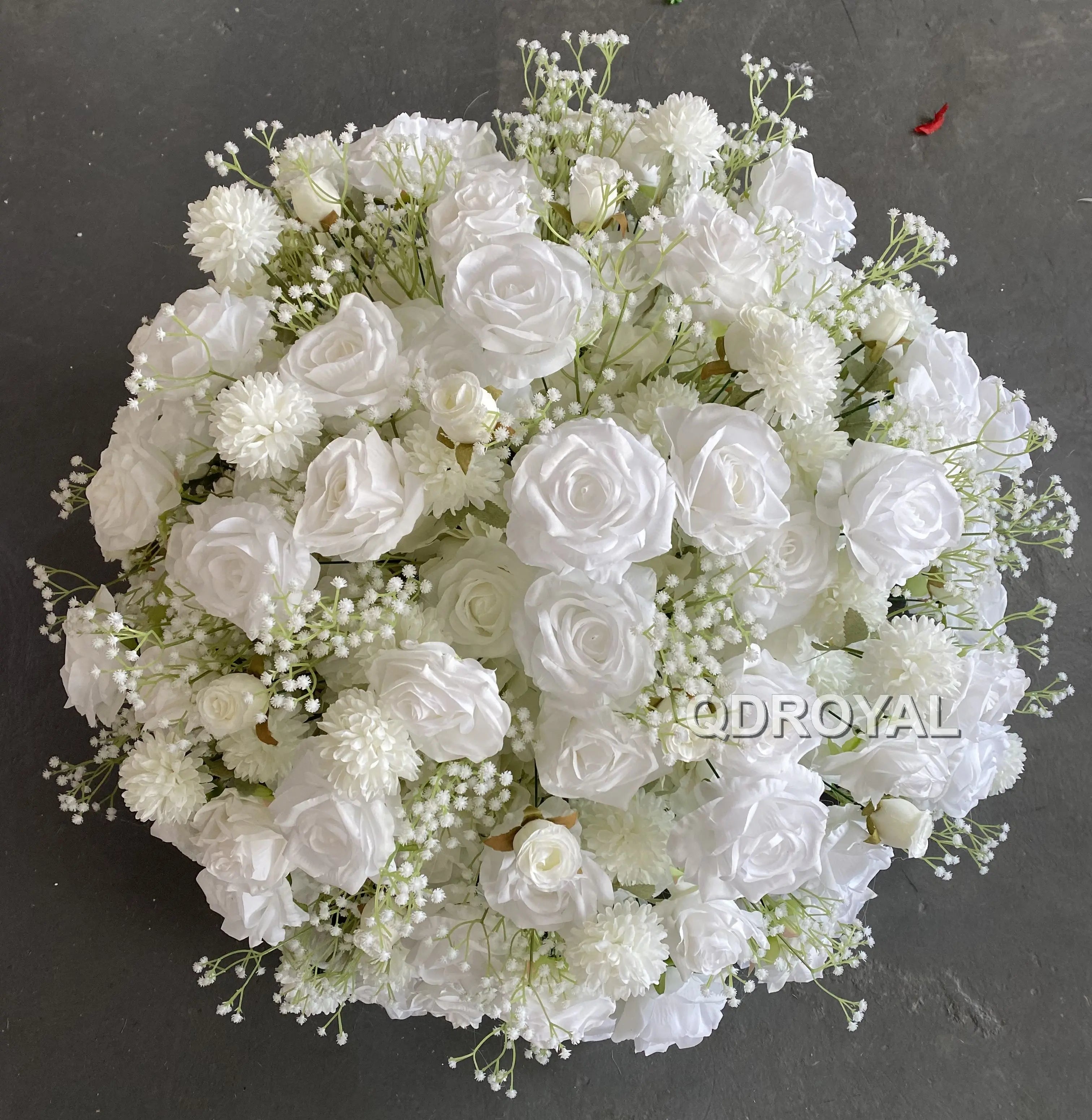Wholesale Artificial Silk White Rose Flower Ball Wedding Floral Centerpiece for Christmas Event Table Decoration Realistic Soft