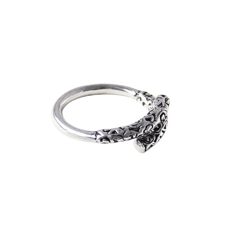 925 Sterling Silver Opening Ring Incantation Retro Female Personality New Trend Adorn Article Cool Girl All Match