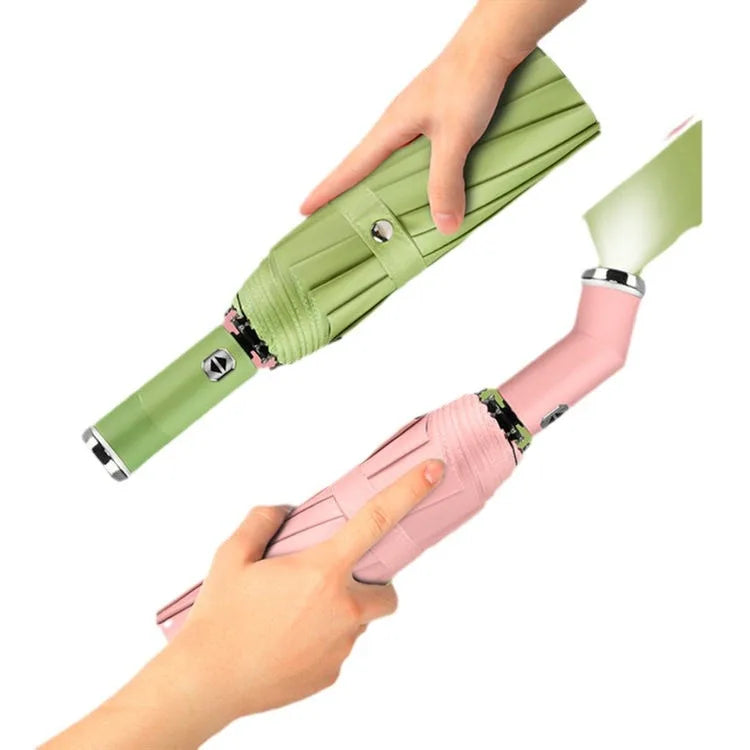 Women's Double-Strand Windproof LED Rotatable Lighting Automatic Umbrella Sunscreen and Sunshade for Travel